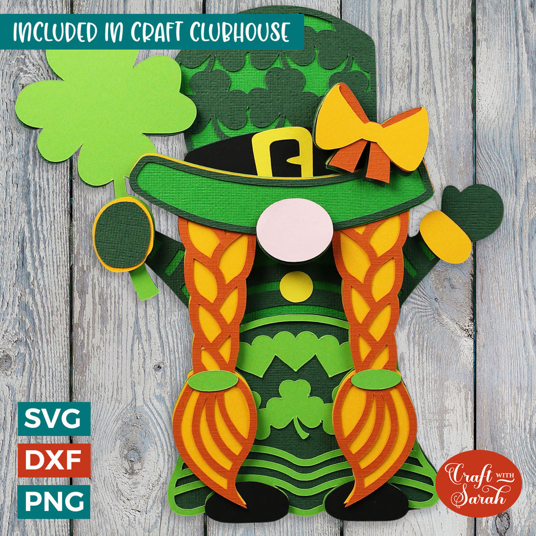 St Patrick's Day Gnome SVG File | Layered Female Leprechaun Cutting File