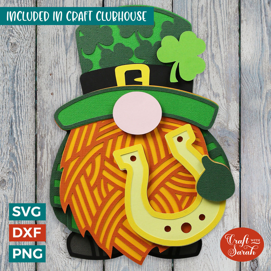St Patrick's Day Gnome SVG File | Layered Male Leprechaun Cutting File