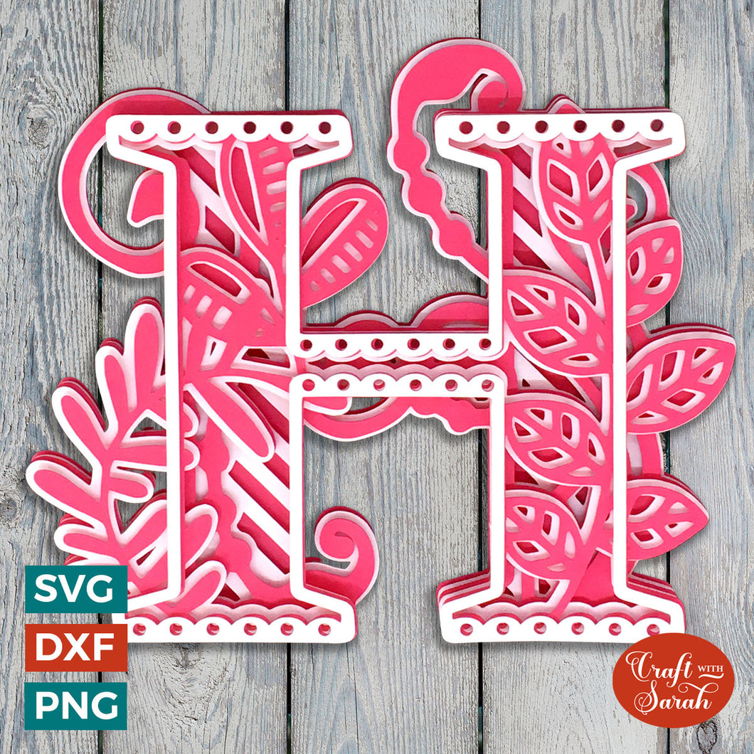Letter H Layered SVG | 3D 'H' Letter Cutting File