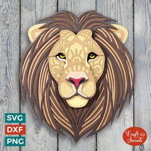 Lion Mandala Head SVG | Layered Lion Mandala Head Cutting File