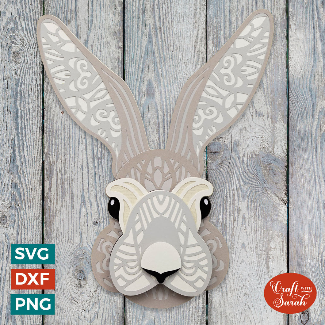 Mandala Rabbit Head SVG | 3D Easter Bunny SVG
