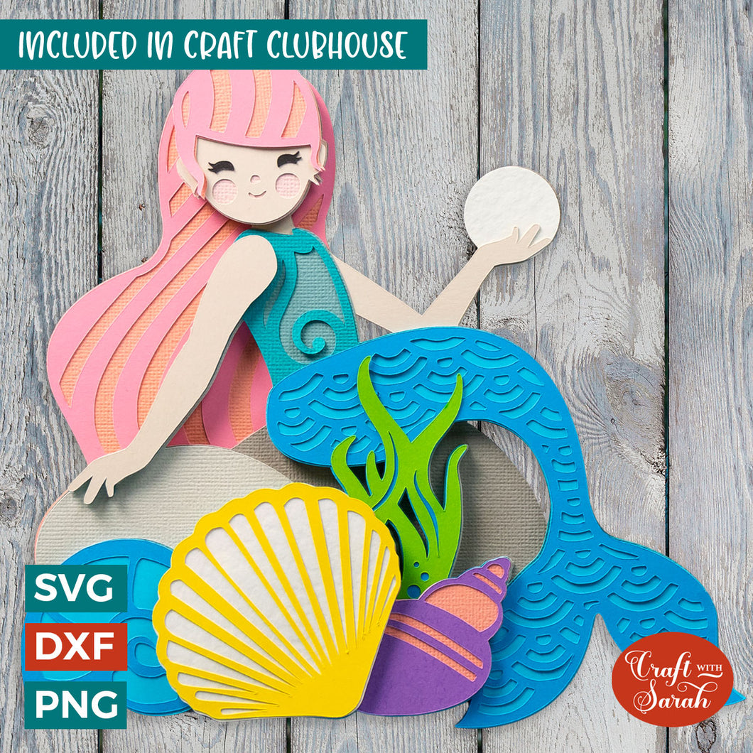 Mermaid SVG File | Layered Mermaid & Shells Cutting File