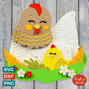 Hen & Chick SVG File | Layered Mother Hen Cutting File