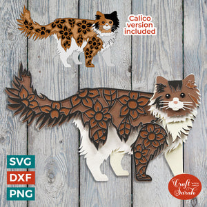 Norwegian Forest Cat SVG | Layered Calico Cat Cutting File