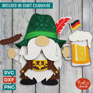 Male Oktoberfest Gnome SVG | 3D Layered German Gnome SVG
