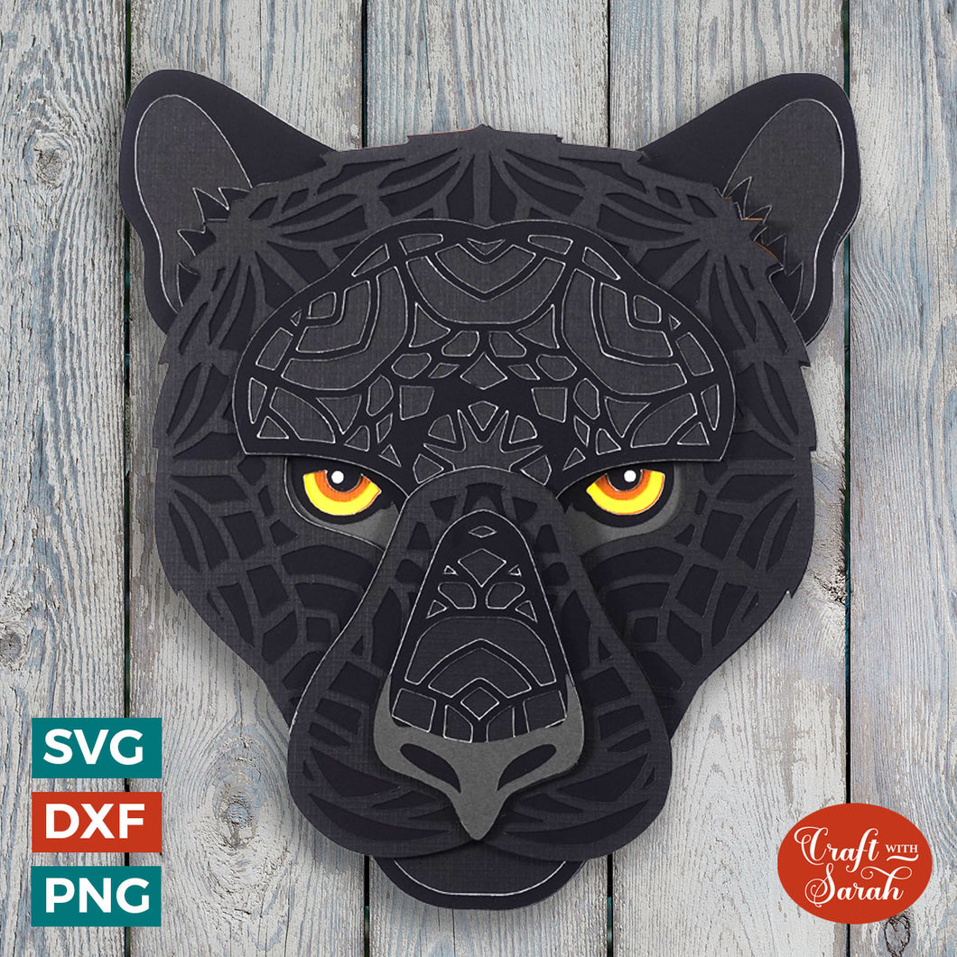 Panther Mandala Head SVG | Layered Panther Mandala Head Cutting File