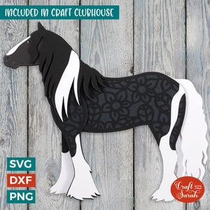Irish Cob Horse SVG | 3D Layered Piebald Horse Cutting File
