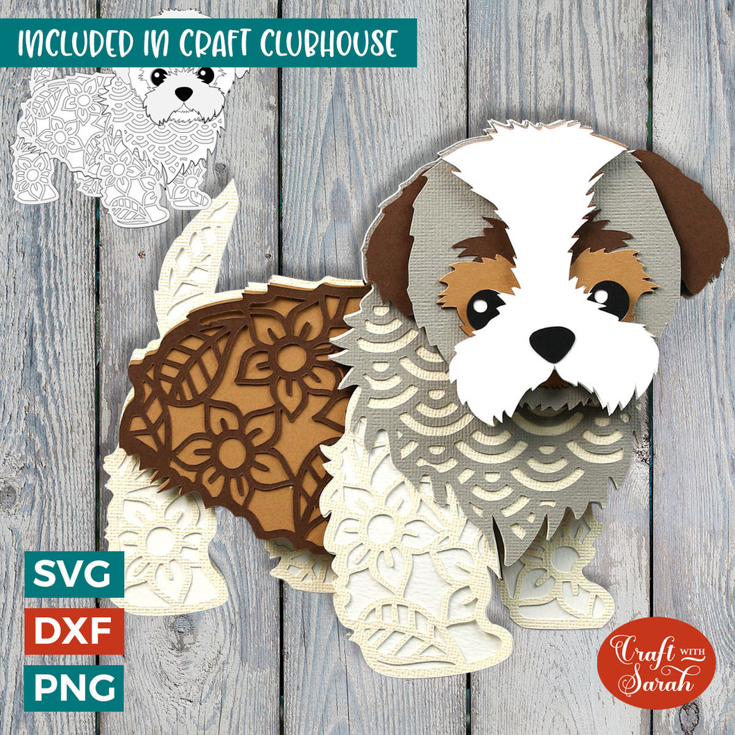 Small Fluffy Puppy SVG | Layered Shih Tzu or Maltese Puppy Cutting File
