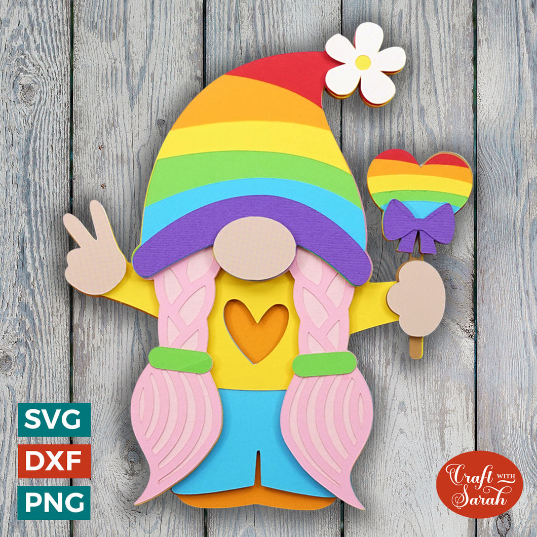 Rainbow Gnome SVG | Layered Female Rainbow Gnome SVG
