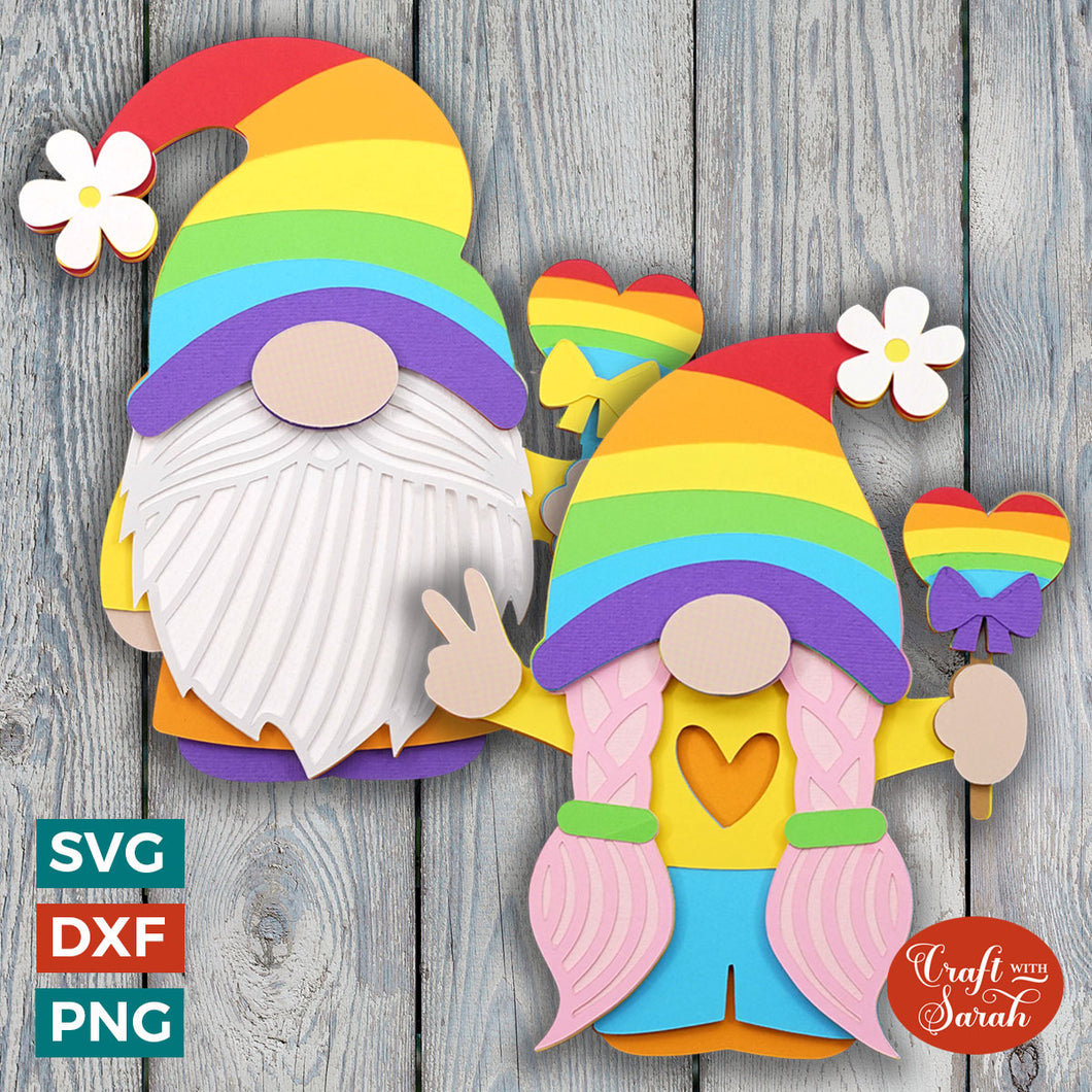 Rainbow Gnomes Pair SVG | Layered Rainbow Gnomes SVG