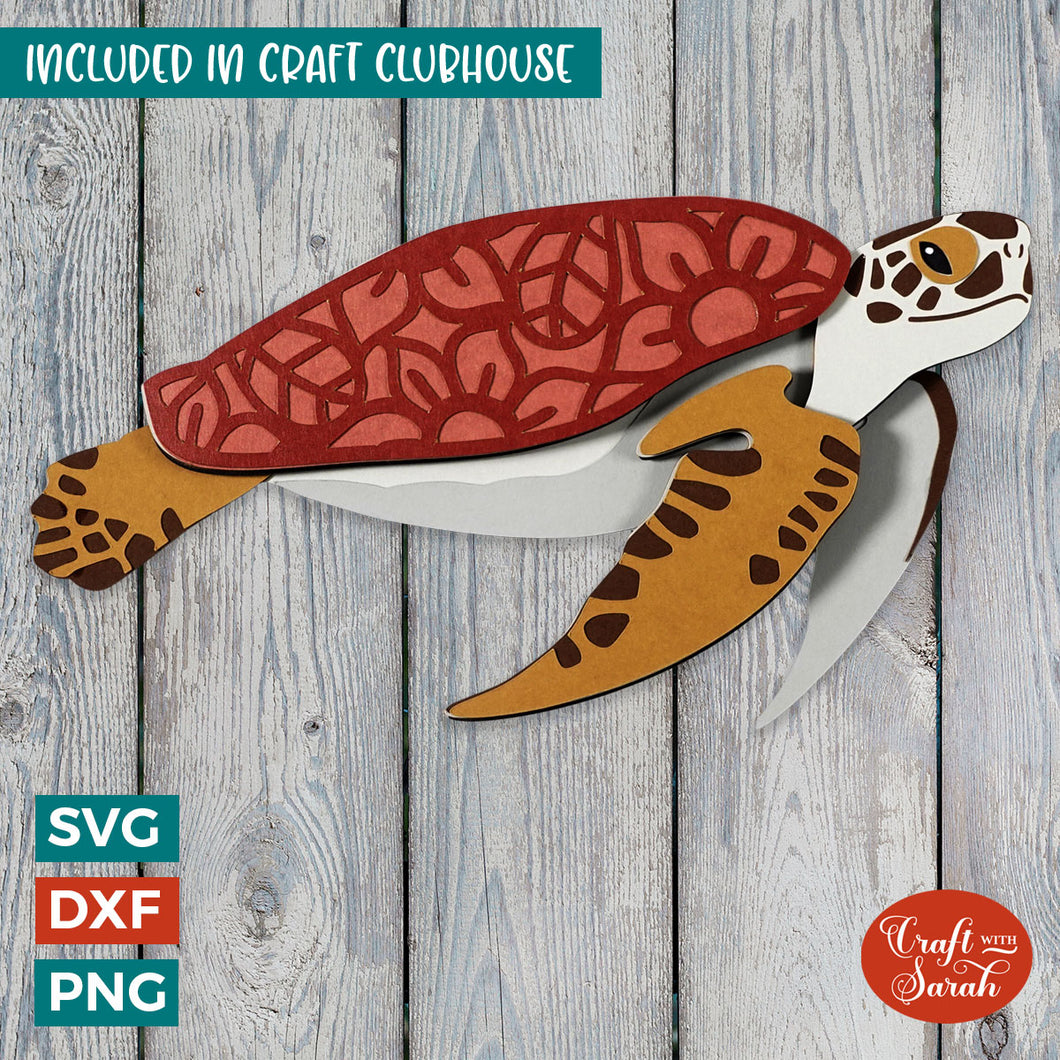 Turtle SVG | 3D Layered Sea Turtle Ocean Animal SVG