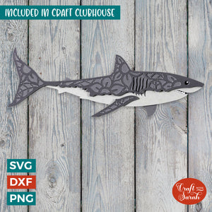 Shark SVG | 3D Layered Great White Shark Ocean Animal SVG