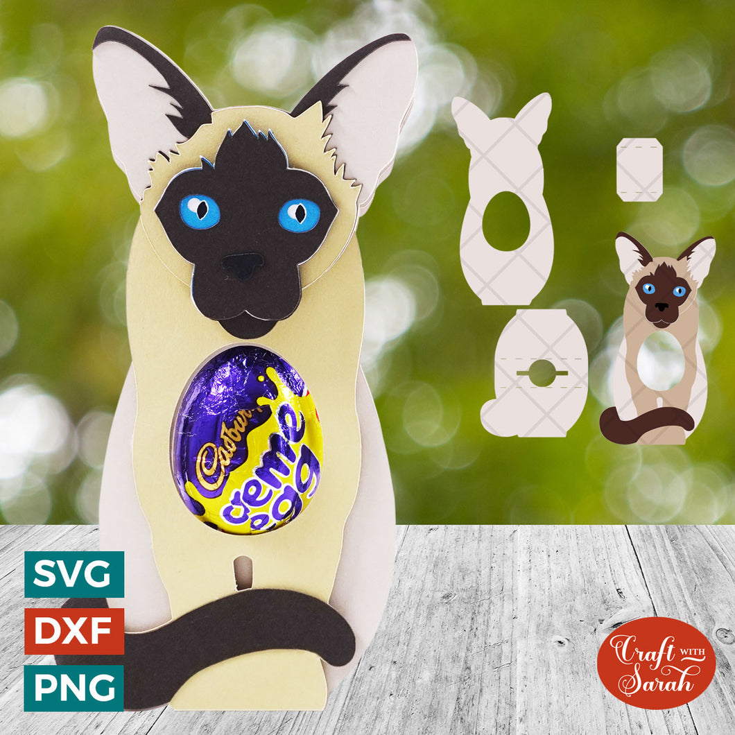 Siamese Cat Egg Holder SVG | Easter Siamese Cat Chocolate Egg Holder