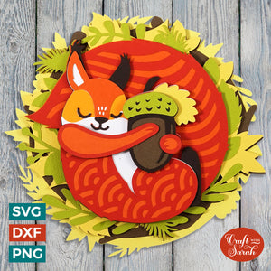 Red Squirrel Sleeping SVG | Layered Autumn Squirrel Cut File