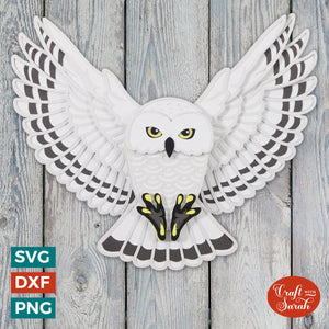 Snowy Owl SVG | Layered Owl in Flight SVG