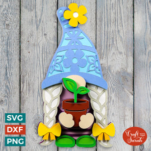 Spring Gnome SVG File | Layered Female Spring Gnome Cutting File