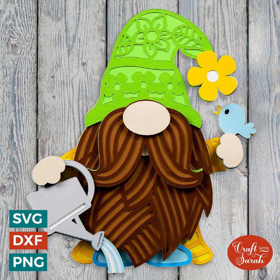 Spring Gnome SVG File | Layered Male Spring Gnome Cutting File