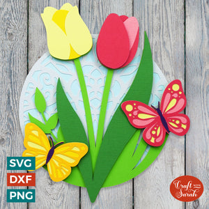 Spring Tulips & Butterflies SVG | 3D Easter SVG