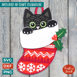 Christmas Cat in Stocking 1 | Layered Peeking Cat SVG