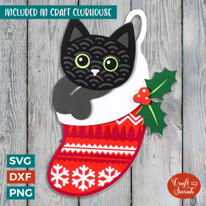 Christmas Cat in Stocking 2 | Layered Xmas Cat SVG