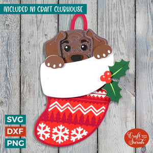 Christmas Dog in Stocking 1 | Layered Peeking Dog SVG