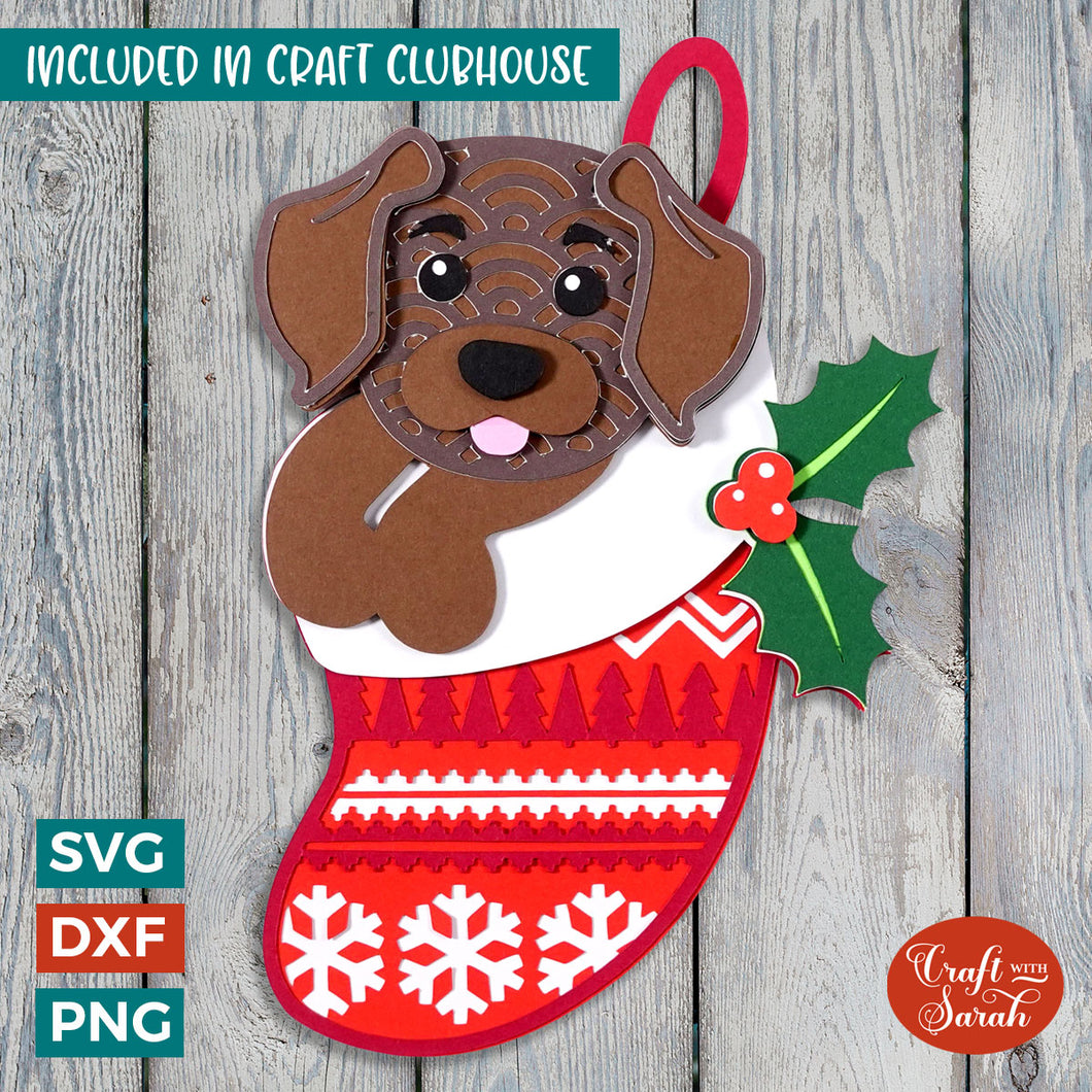 Christmas Dog in Stocking 2 | Layered Xmas Dog SVG