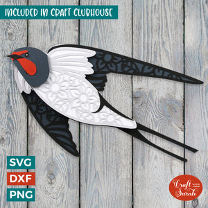 Swallow SVG | Layered Swallow or Swift Bird Cutting File