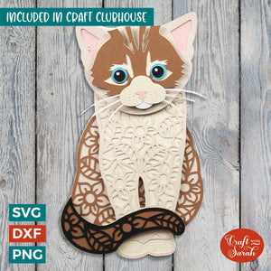 Tabby Kitten SVG | Layered Brown Striped Kitten Cutting File