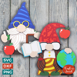 Teacher Gnomes Pair SVG | Layered Teacher Gnomes SVG