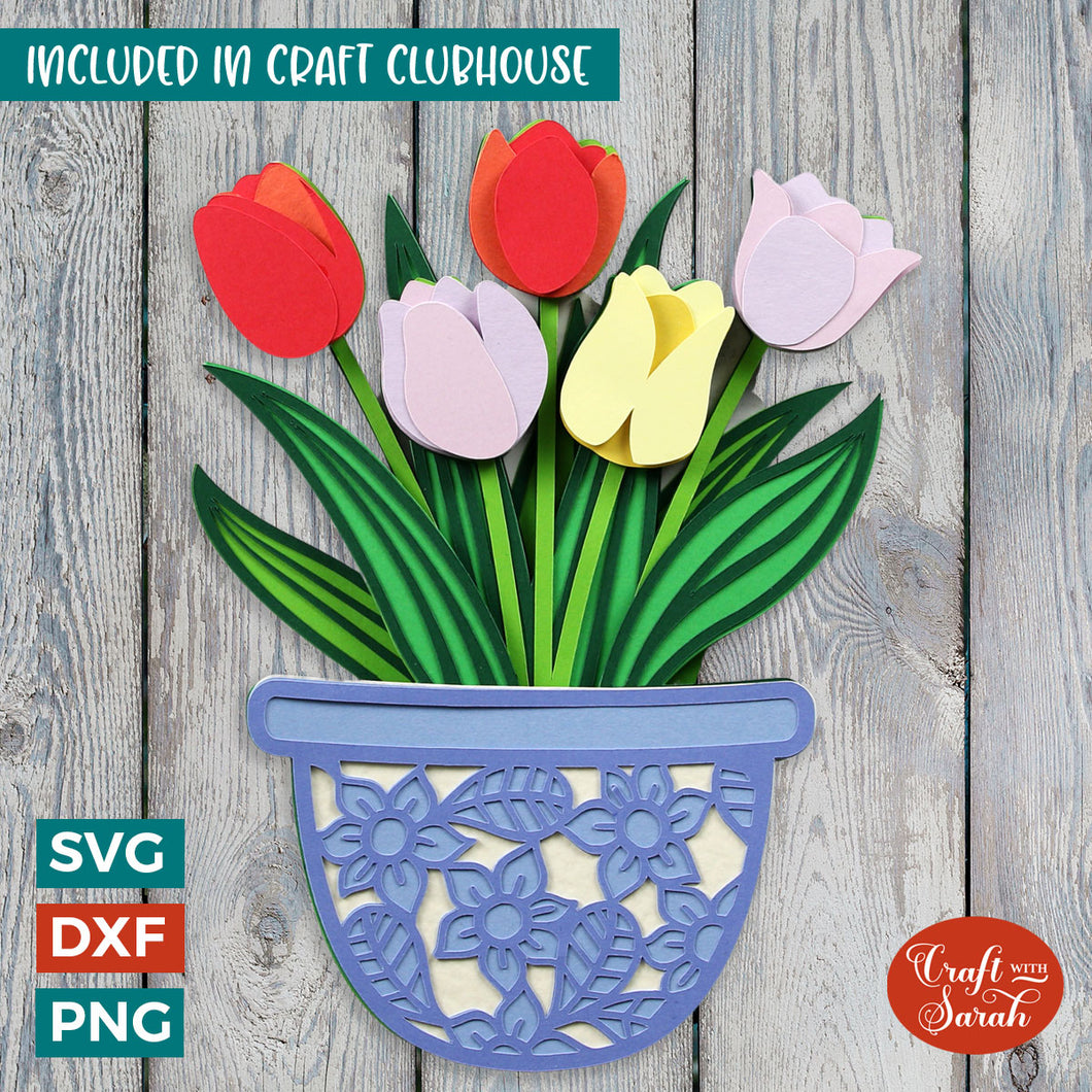 Tulips SVG File | Layered Spring Tulip Flowers Cutting File