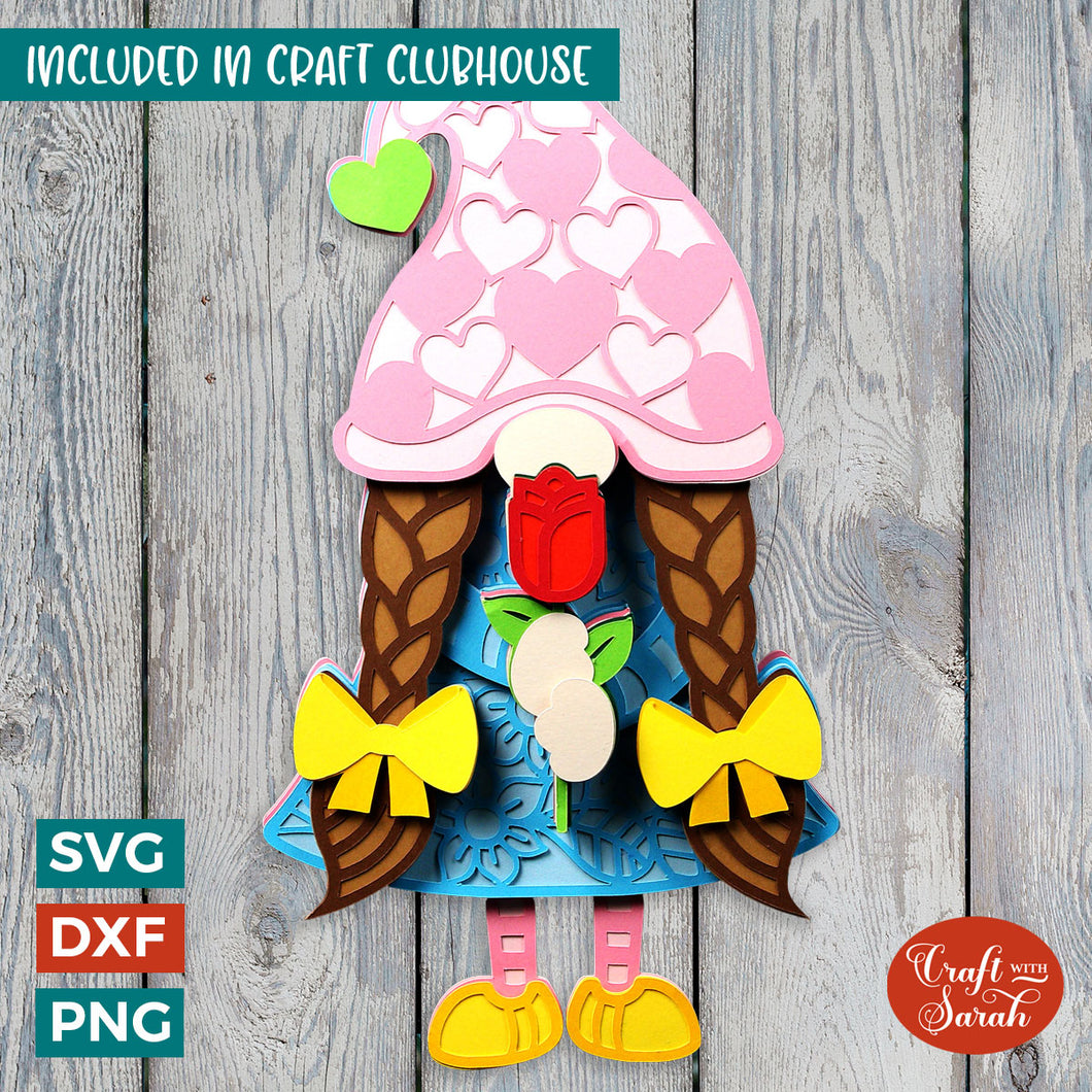 Valentine's Day Gnome SVG File | Layered Female Valentines Gonk Cutting File