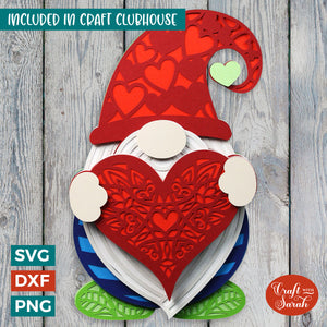 Valentine's Day Gnome SVG File | Layered Male Valentines Gonk Cutting File