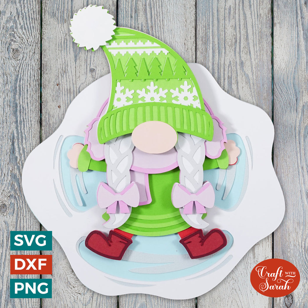 Winter Gnome SVG | Layered Female Snow Gnome SVG