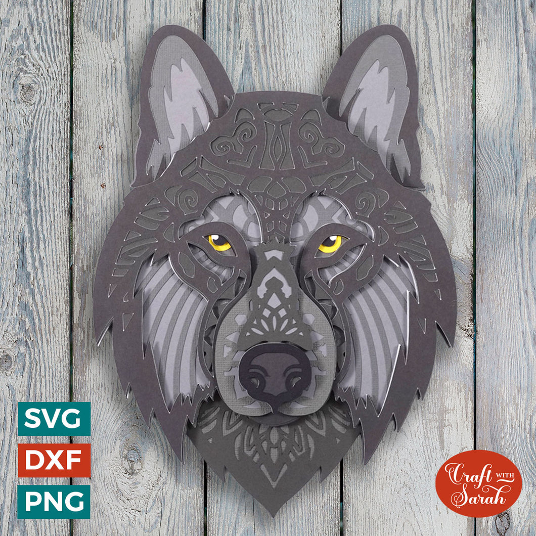 Wolf Mandala Head SVG | Layered Wolf Mandala Head Cutting File