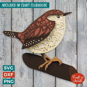 Wren SVG | Layered Wren Bird Cutting File