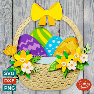 Easter Basket SVG File | Layered Easter Eggs in Basket Cutting File