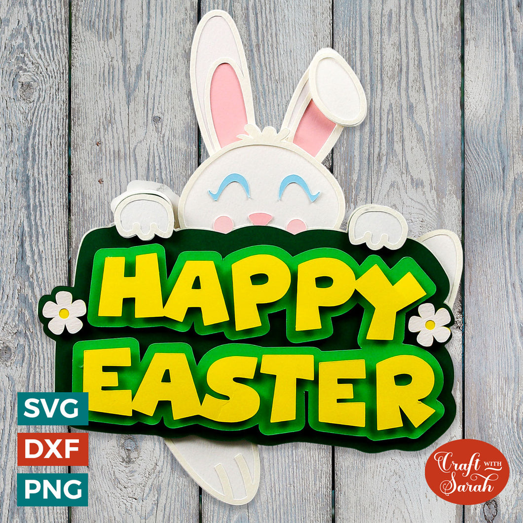 Happy Easter SVG File | Layered White Rabbit Cutting File