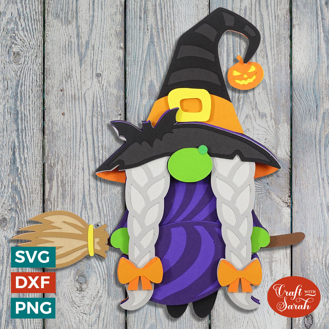 Halloween Gnome SVG | Layered Witch Gnome Cut File