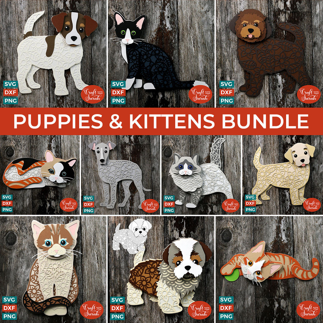 SVG BUNDLE: Layered Puppies & Kittens