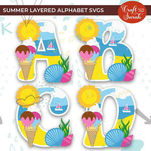 Summer Layered Alphabet | A-Z & 0-9 Alphabet SVGs