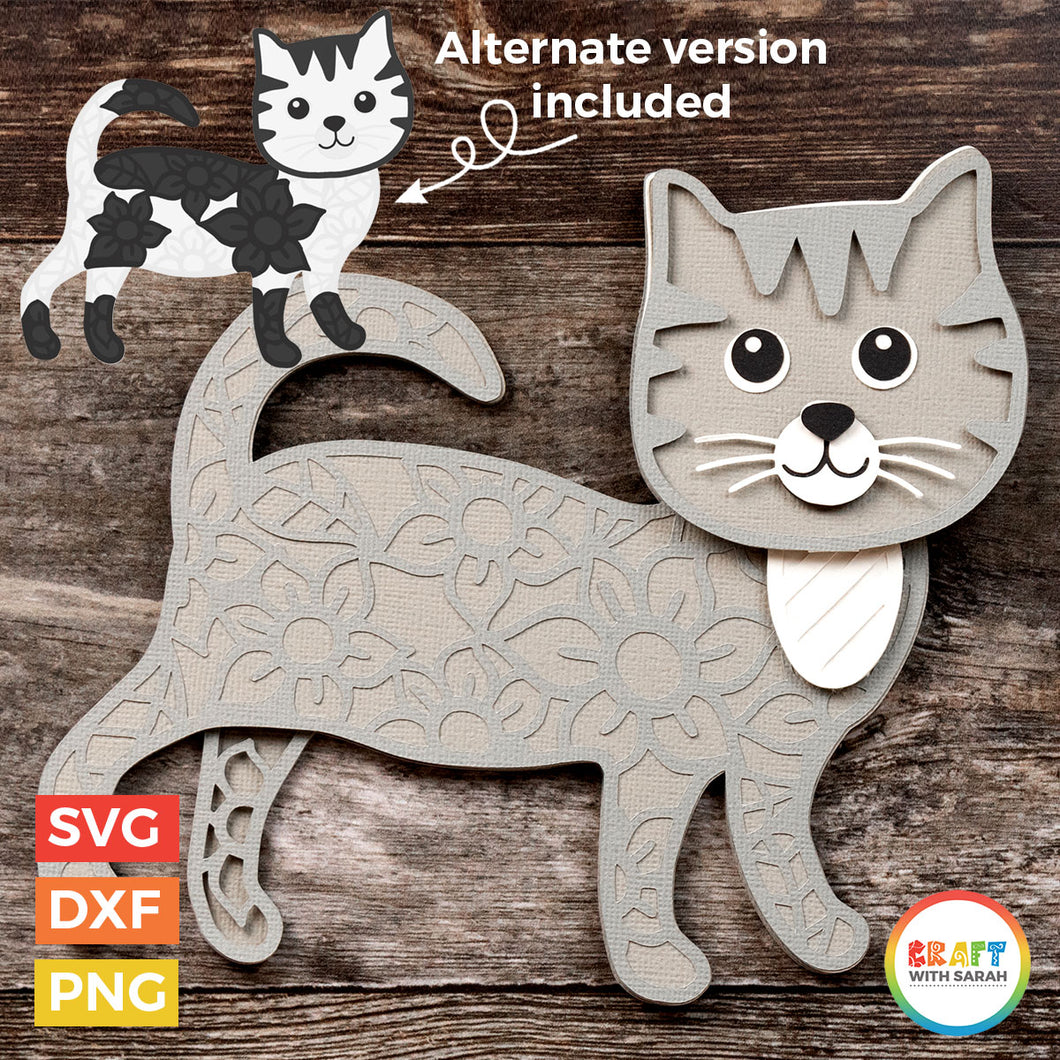 Walking Cat Layered SVG | Layered Shorthaired Cat Cutting File