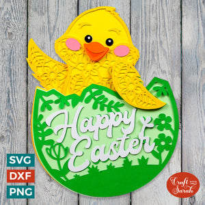 Easter Chick SVG File | Layered Waving Chick Cutting File